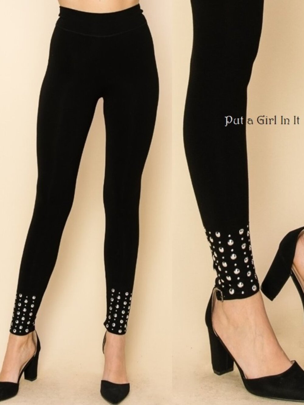 Vocal Apparel women's black stud embellished stretch leggings s m l xl 1x 2x 3x